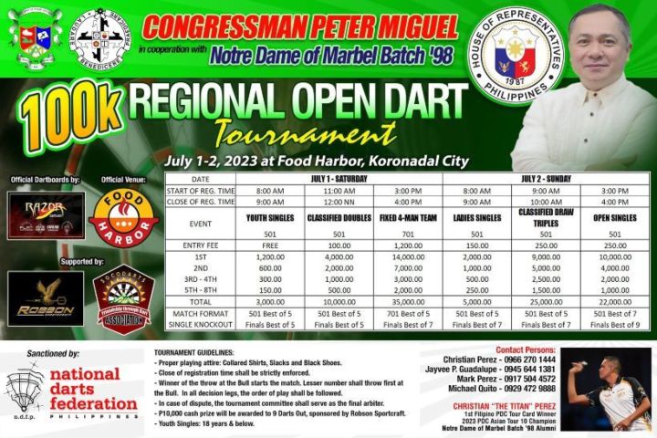 P100,000 Cong. Peter Miguel Regional Darts Tournament