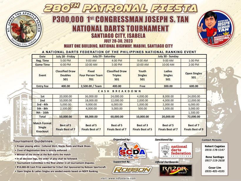 P300,000 280th Patronal Fiesta National Darts Tournament