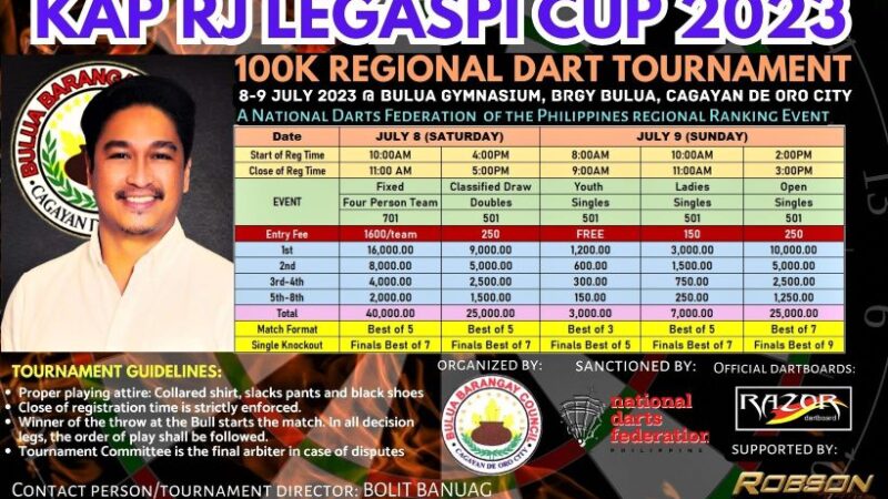 P100,000 Kap RJ Legaspi Cup 2023 Regional Darts Tournament