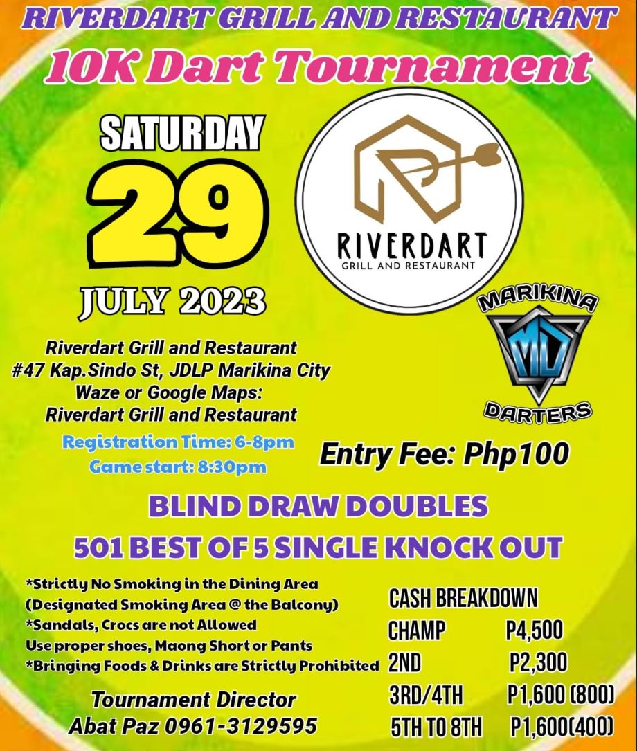 RiverDart Grill and Restaurant 10k Darts Tournament (July 29)