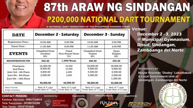 P200k 87th Araw ng Sindangan National Darts Tournament